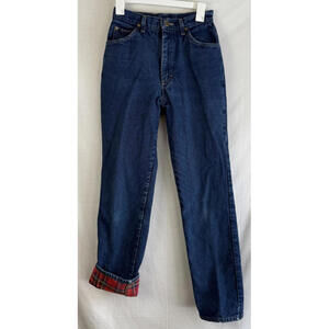 Vintage LL Bean Jeans Women’s SZ 10 Tall Red Plaid Flannel Lined Denim Blue